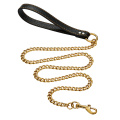 Custom Fashion 3ft/4.5ft Indestructible Strong Chew-Proof Metal 18k Gold Silver Dog Leash with Thick Genuine Leather Handle